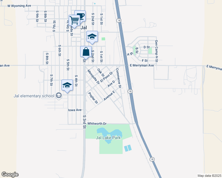 map of restaurants, bars, coffee shops, grocery stores, and more near 901-949 Oak Street in Jal
