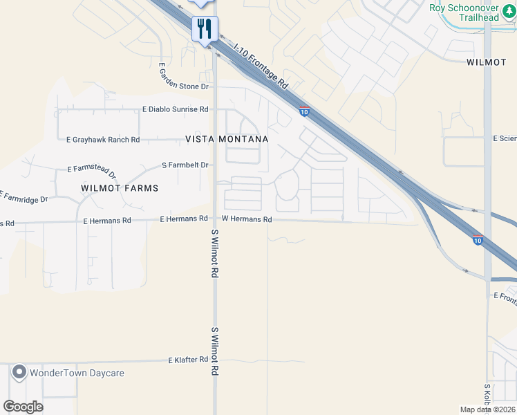map of restaurants, bars, coffee shops, grocery stores, and more near 6390 East Koufax Lane in Tucson