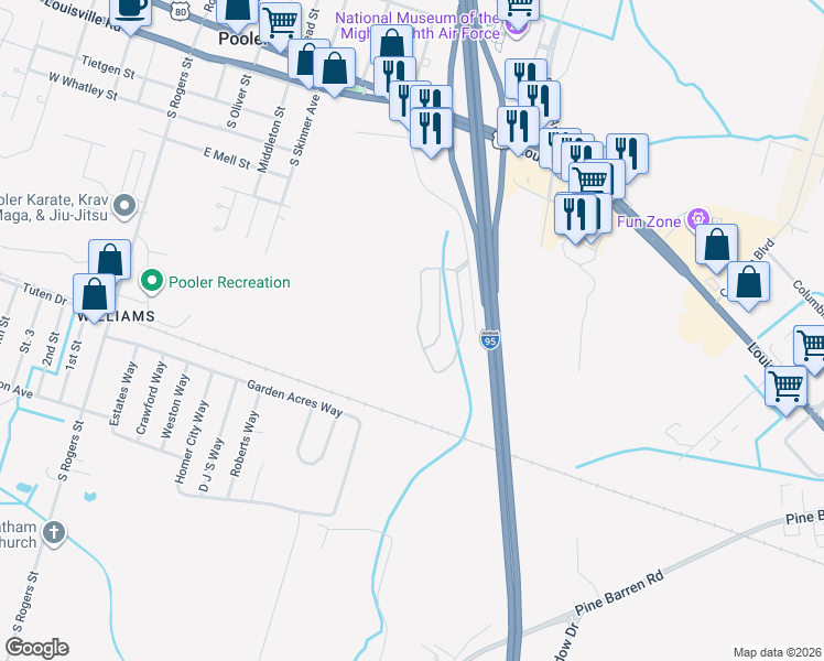 map of restaurants, bars, coffee shops, grocery stores, and more near in Pooler