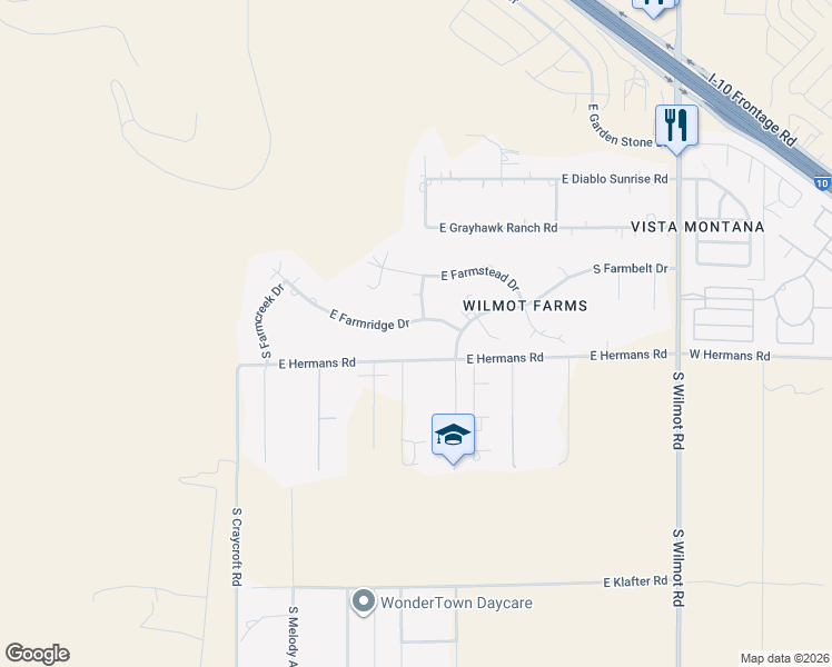 map of restaurants, bars, coffee shops, grocery stores, and more near 5844 East Farmridge Drive in Tucson