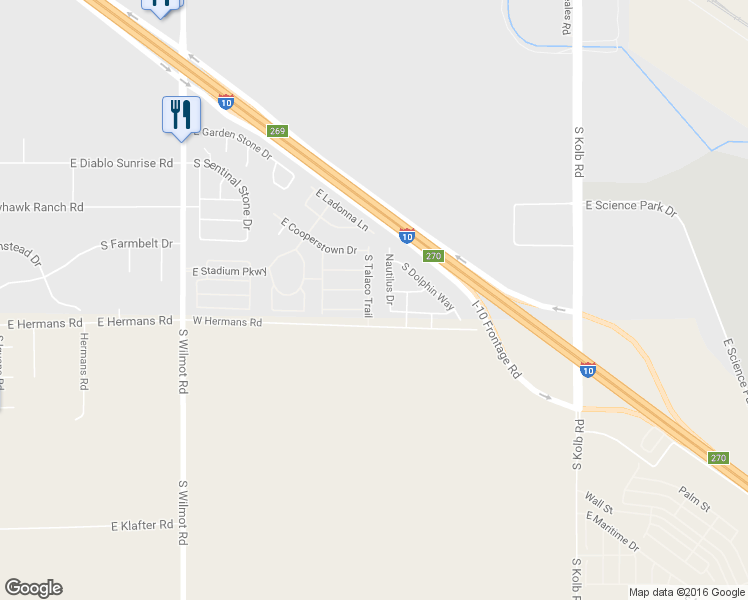 map of restaurants, bars, coffee shops, grocery stores, and more near 8043 South Talaco Trail in Tucson