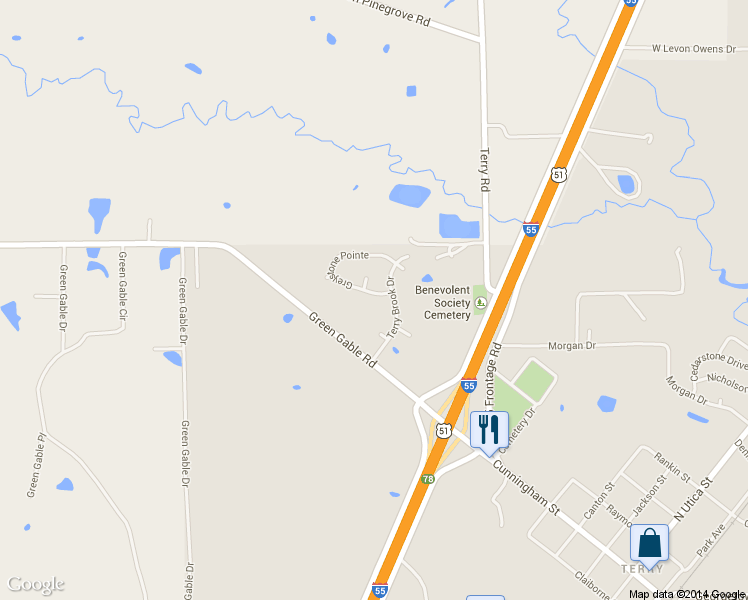 map of restaurants, bars, coffee shops, grocery stores, and more near 321 Greystone Pointe in Terry