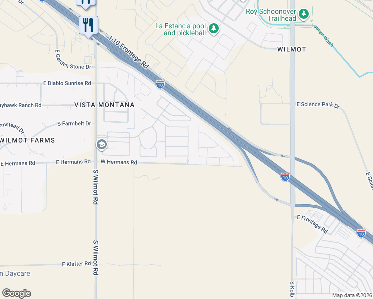 map of restaurants, bars, coffee shops, grocery stores, and more near 6668 East Gehrig Lane in Tucson
