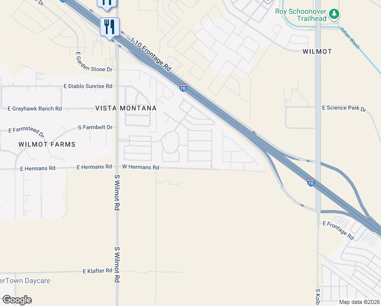 map of restaurants, bars, coffee shops, grocery stores, and more near 6596 East Gehrig Lane in Tucson