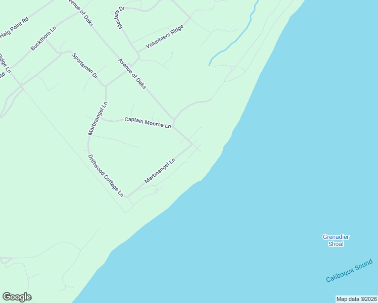 map of restaurants, bars, coffee shops, grocery stores, and more near 94 Martinangel Lane in Daufuskie Island