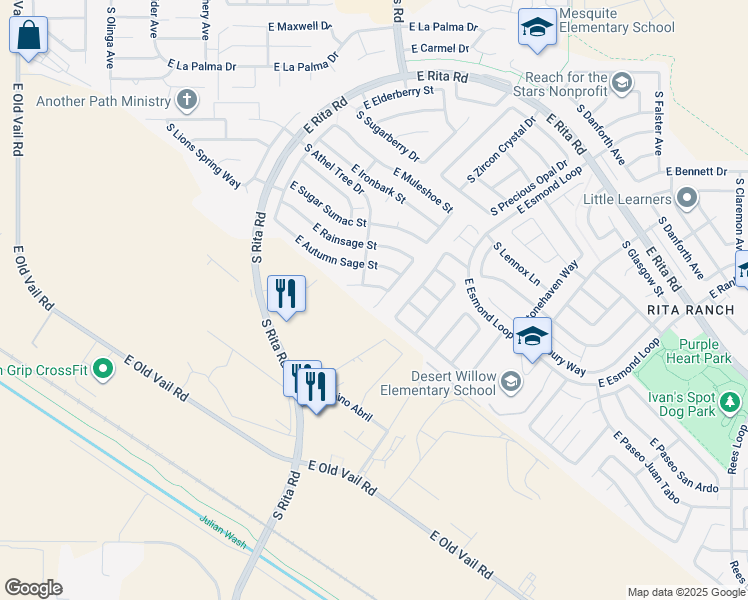 map of restaurants, bars, coffee shops, grocery stores, and more near 8002 South Wild Primrose Avenue in Tucson