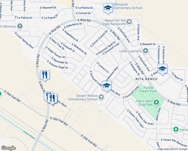 map of restaurants, bars, coffee shops, grocery stores, and more near 7960 South Carbury Way in Tucson