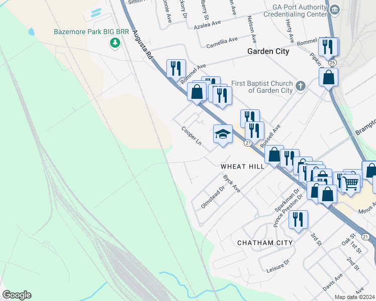 map of restaurants, bars, coffee shops, grocery stores, and more near 145 Priscilla D Thomas Way in Savannah