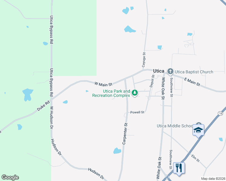 map of restaurants, bars, coffee shops, grocery stores, and more near 523 W Main St in Utica