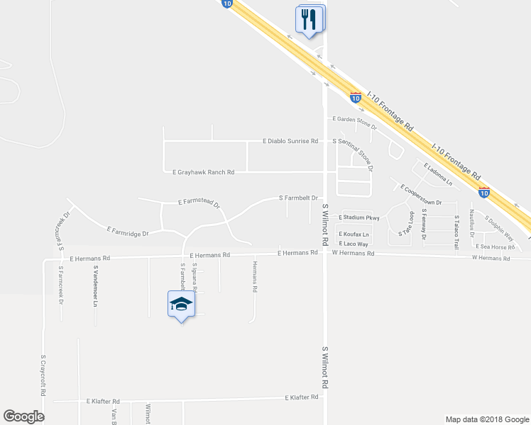 map of restaurants, bars, coffee shops, grocery stores, and more near 7965 South Farmbelt Drive in Tucson