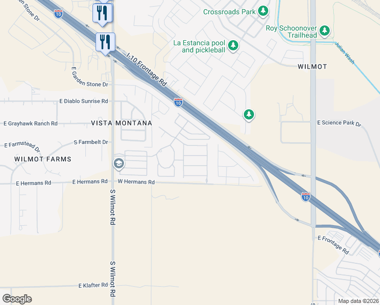 map of restaurants, bars, coffee shops, grocery stores, and more near 6609 East Wrigley Way in Tucson