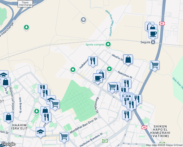 map of restaurants, bars, coffee shops, grocery stores, and more near Aharon Becker Street in Petah Tikva