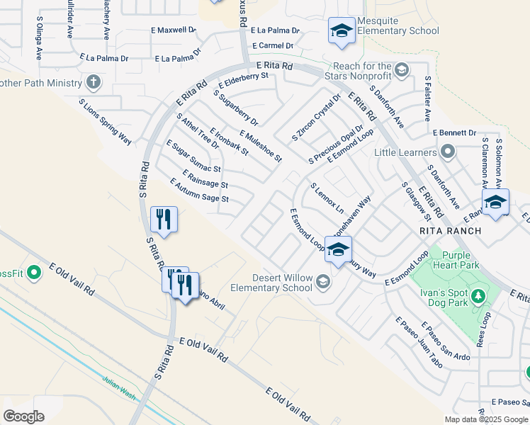 map of restaurants, bars, coffee shops, grocery stores, and more near 9209 East Big Sky Lane in Tucson