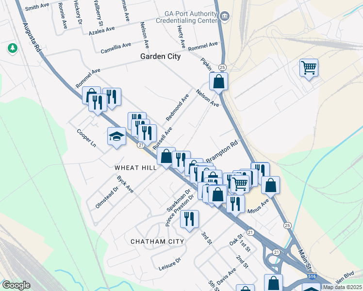 map of restaurants, bars, coffee shops, grocery stores, and more near 81 Bays Avenue in Savannah