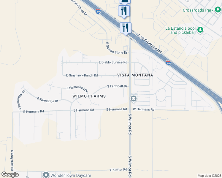 map of restaurants, bars, coffee shops, grocery stores, and more near 7962 South Farmhills Place in Tucson