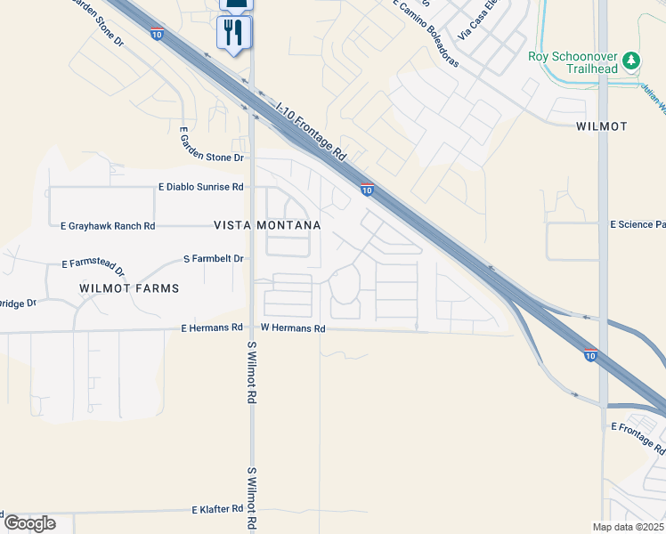 map of restaurants, bars, coffee shops, grocery stores, and more near 6493 East Stadium Parkway in Tucson