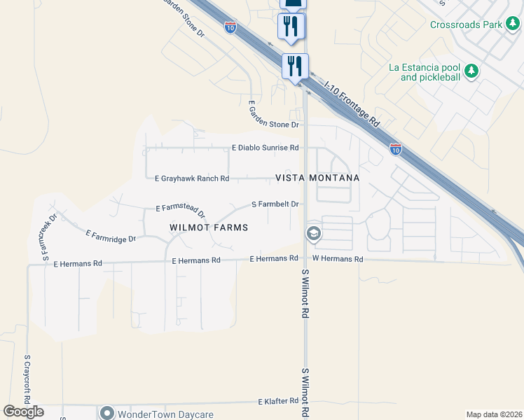 map of restaurants, bars, coffee shops, grocery stores, and more near 7962 South Farmhills Place in Tucson