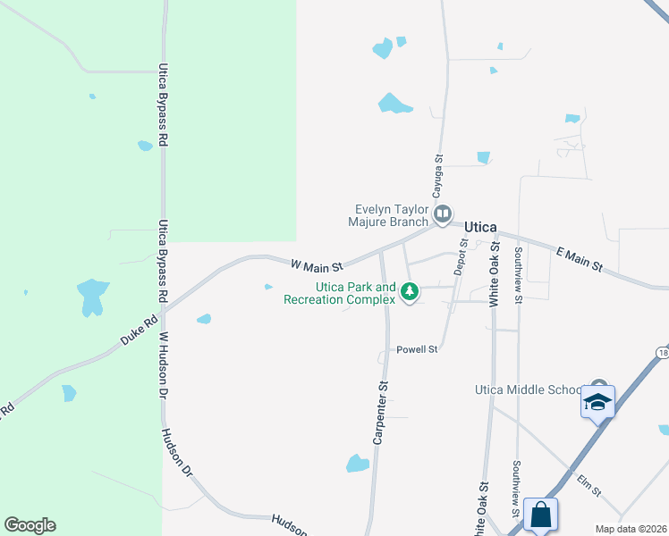 map of restaurants, bars, coffee shops, grocery stores, and more near 523 West Main Street in Utica