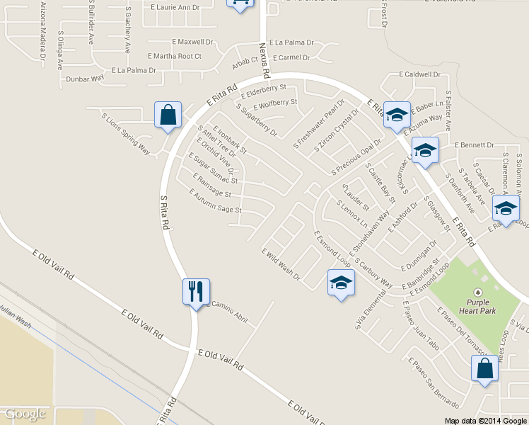 map of restaurants, bars, coffee shops, grocery stores, and more near 9144 East Autumn Sage Street in Tucson