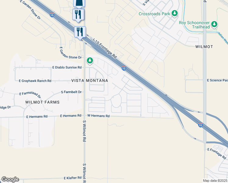 map of restaurants, bars, coffee shops, grocery stores, and more near 7925 South Clarkson Court in Tucson