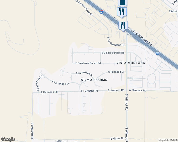 map of restaurants, bars, coffee shops, grocery stores, and more near 5963 East Farmstead Drive in Tucson