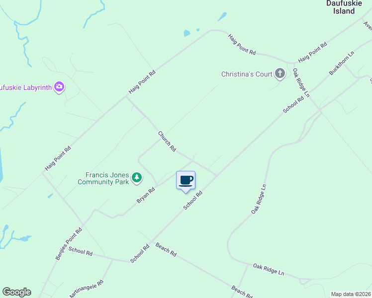 map of restaurants, bars, coffee shops, grocery stores, and more near 49 Church Road in Daufuskie Island