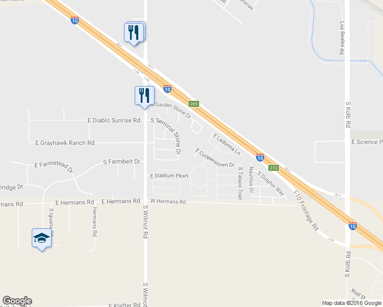 map of restaurants, bars, coffee shops, grocery stores, and more near 7901 South Sentinal Stone Drive in Tucson