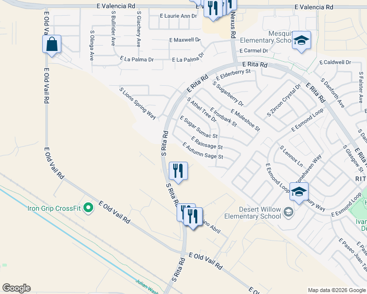 map of restaurants, bars, coffee shops, grocery stores, and more near 8958 East Autumn Sage Street in Tucson