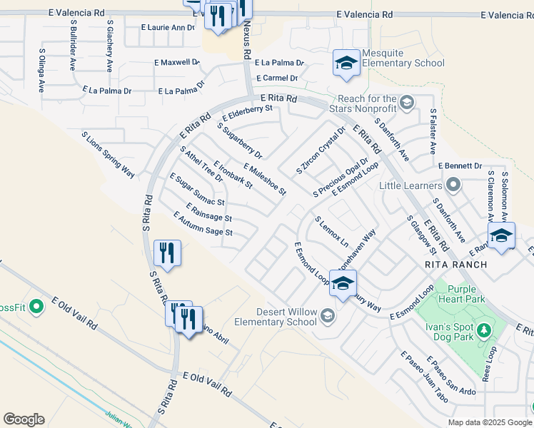 map of restaurants, bars, coffee shops, grocery stores, and more near 9205 South Wild Primrose Avenue in Tucson