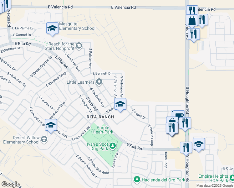 map of restaurants, bars, coffee shops, grocery stores, and more near 7859 South Claremon Avenue in Tucson