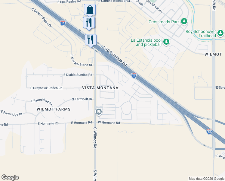map of restaurants, bars, coffee shops, grocery stores, and more near 6397 East Star Mica Street in Tucson