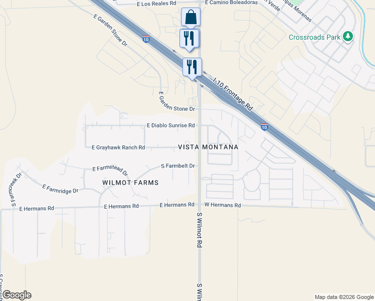 map of restaurants, bars, coffee shops, grocery stores, and more near 6272 East Grayhawk Ranch Road in Tucson