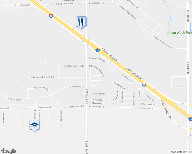 map of restaurants, bars, coffee shops, grocery stores, and more near 6397 East Star Mica Street in Tucson