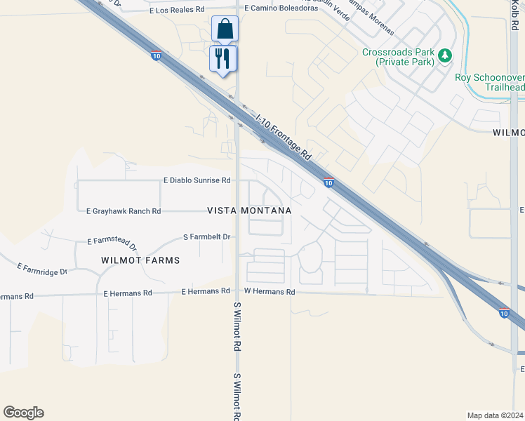 map of restaurants, bars, coffee shops, grocery stores, and more near 6380 East Butte Stone Drive in Tucson