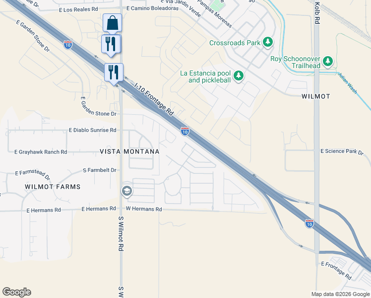 map of restaurants, bars, coffee shops, grocery stores, and more near 6519 East Cooperstown Drive in Tucson