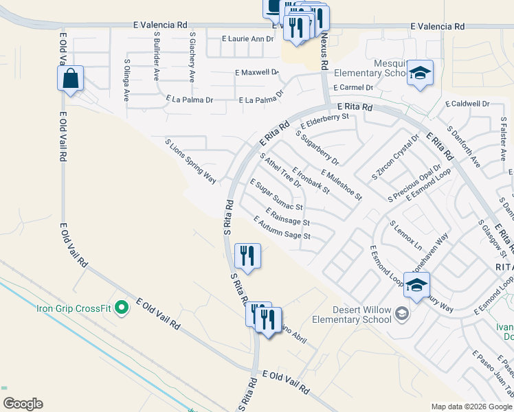 map of restaurants, bars, coffee shops, grocery stores, and more near 8934 East Autumn Sage Street in Tucson