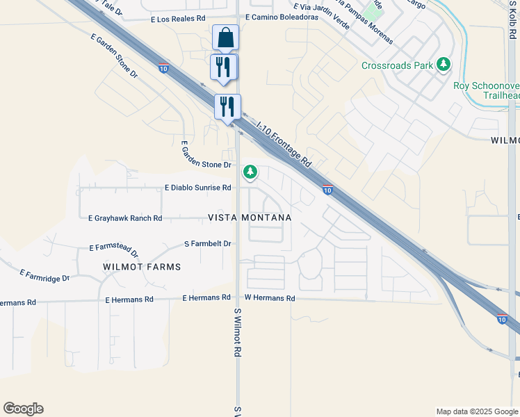 map of restaurants, bars, coffee shops, grocery stores, and more near 7870 South Hidden Stone Lane in Tucson