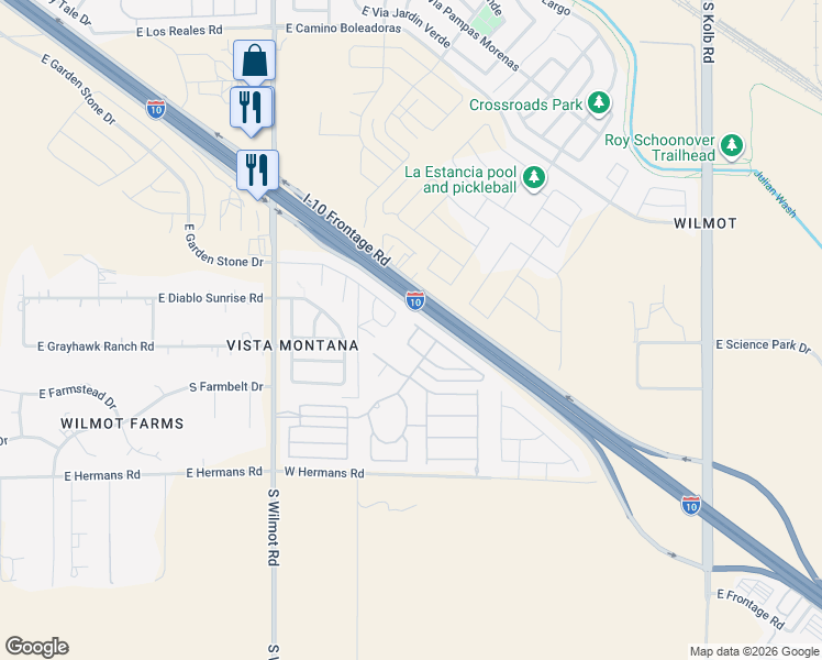 map of restaurants, bars, coffee shops, grocery stores, and more near 6557 East Garden Stone Drive in Tucson
