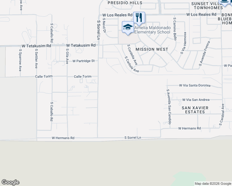 map of restaurants, bars, coffee shops, grocery stores, and more near 3676 West Via Los Olmecas in Tucson
