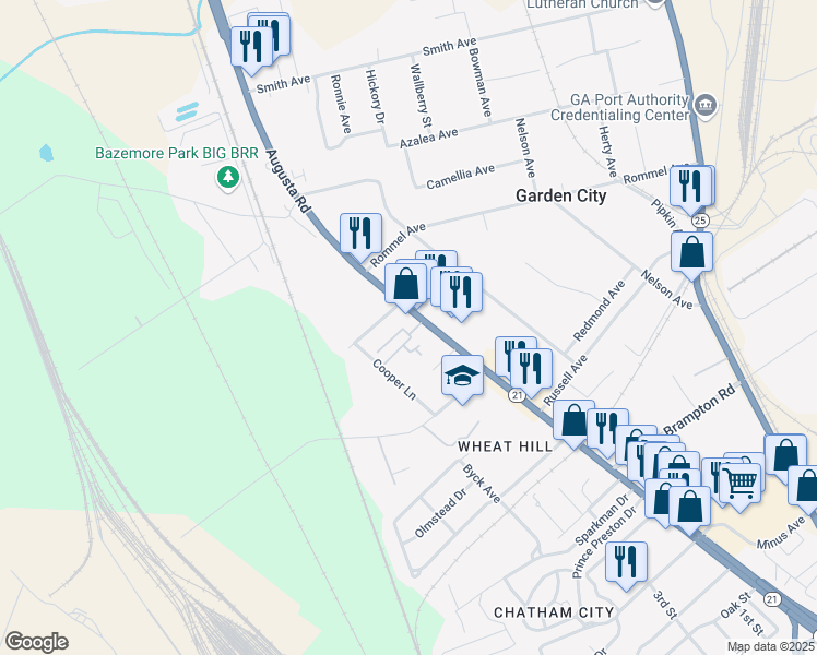 map of restaurants, bars, coffee shops, grocery stores, and more near in Savannah
