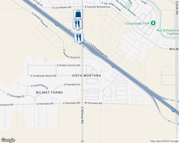 map of restaurants, bars, coffee shops, grocery stores, and more near 7862 South Hidden Stone Lane in Tucson