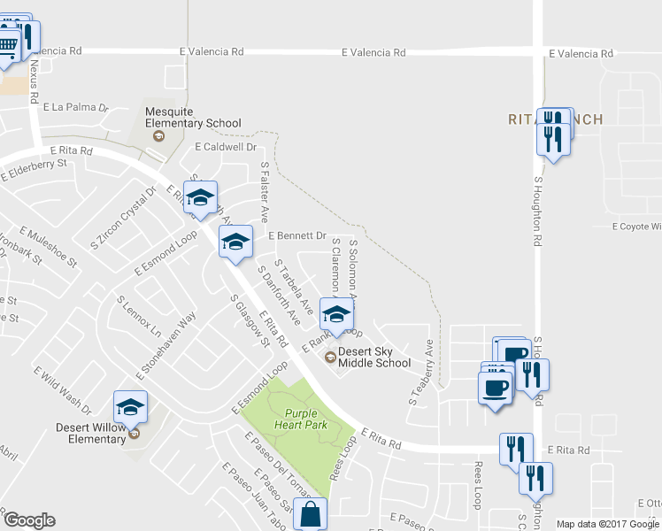 map of restaurants, bars, coffee shops, grocery stores, and more near 7790 South Claremon Avenue in Tucson