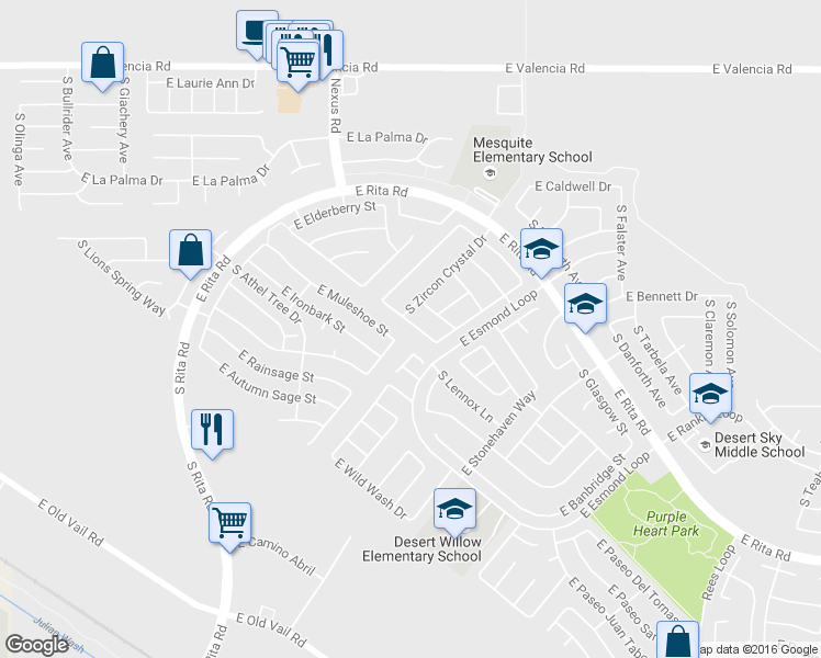 map of restaurants, bars, coffee shops, grocery stores, and more near 9300 East Amethyst Quartz Drive in Tucson
