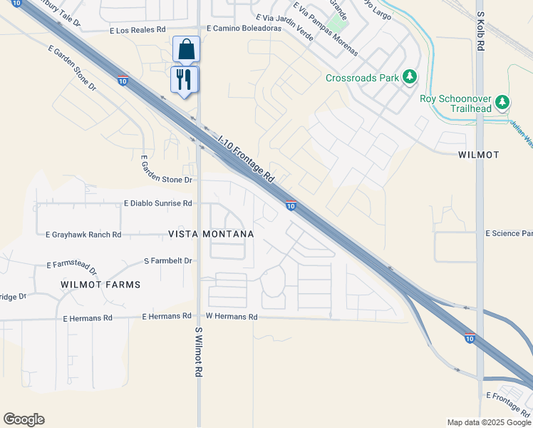 map of restaurants, bars, coffee shops, grocery stores, and more near 7804 South Hidden Places Loop in Tucson