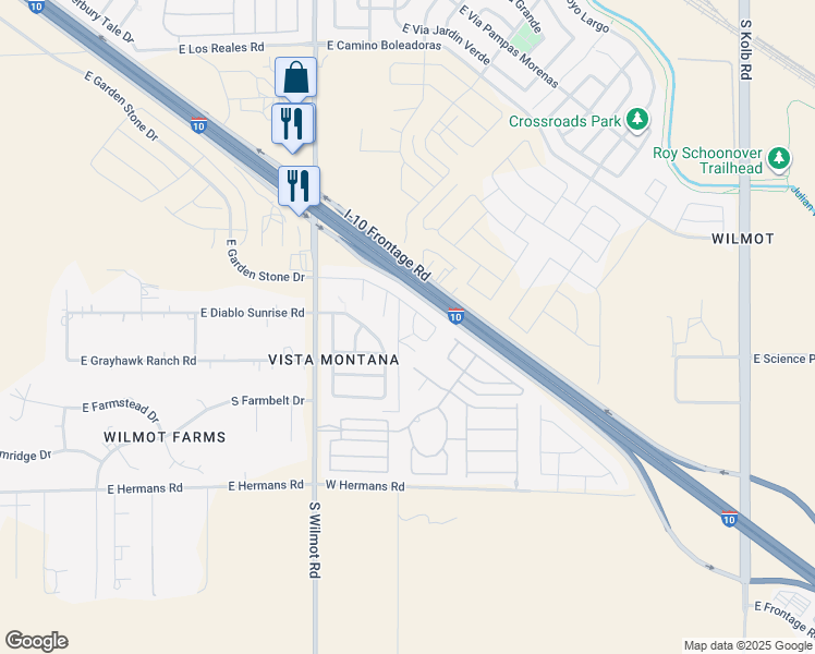 map of restaurants, bars, coffee shops, grocery stores, and more near 7804 South Hidden Places Loop in Tucson
