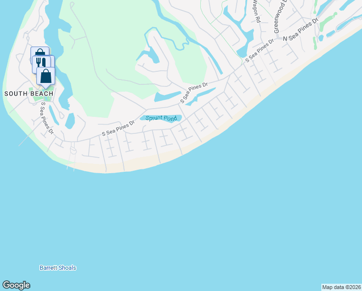 map of restaurants, bars, coffee shops, grocery stores, and more near 14 Seaside Sparrow Road in Hilton Head Island