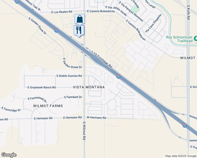 map of restaurants, bars, coffee shops, grocery stores, and more near 7831 South Sentinal Stone Drive in Tucson