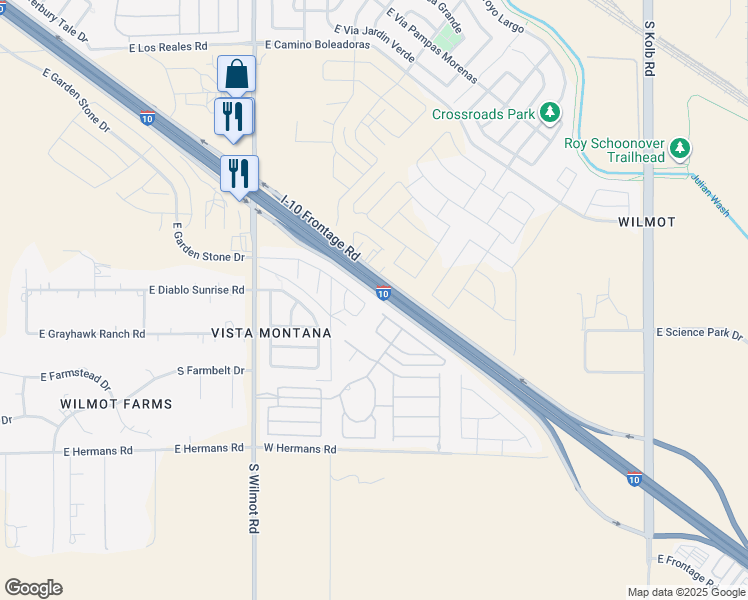 map of restaurants, bars, coffee shops, grocery stores, and more near 6557 East Garden Stone Drive in Tucson