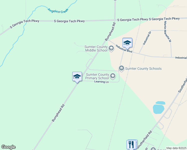 map of restaurants, bars, coffee shops, grocery stores, and more near 438 Bumphead Road in Americus