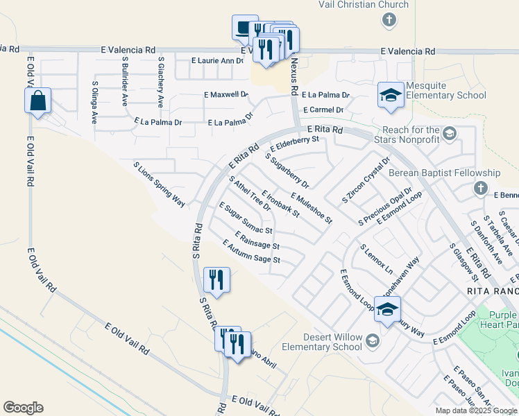 map of restaurants, bars, coffee shops, grocery stores, and more near 9061 East Orchid Vine Drive in Tucson